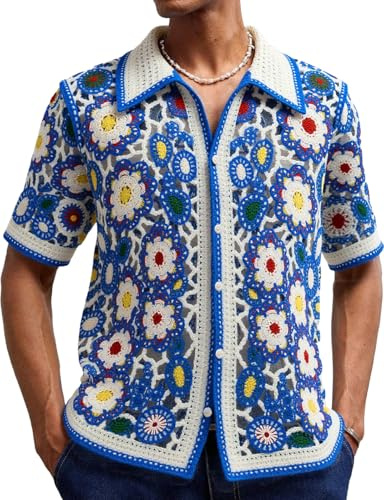 Camisa De Punto Hueca De Ganchillo De Diseño De Moda para Hombres Camisas De Solapa De Manga Corta De Personalidad De Verano