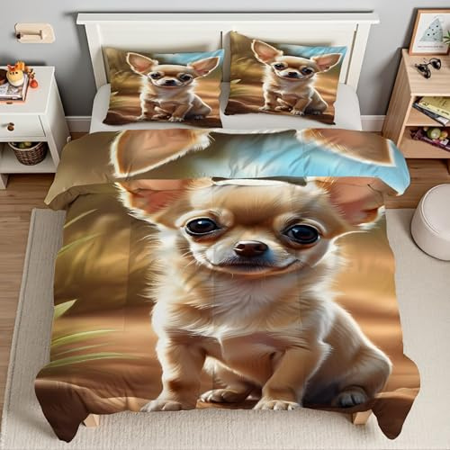 Piumino Singolo Colore Terra Trapunte Chihuahua Piumone Imbottito Resistente Lavabile, Super Morbida Trapunta, piumini 135x200 cm in Microfibra Reversibile e 2 Federa 50x80 cmT368