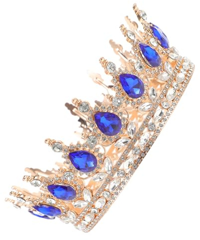 Vaguelly Couronne Mariage Classique pour Mariée Bijoux de Tête Doré et Bleu Accessoires Élégants pour Robe de Mariage et Fête Femme