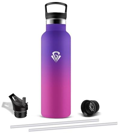 Mujigaga Botella Agua Acero Inoxidable 750ml, Cantimplora Termica sin BPA, Termo con Pajita y Filtro, A Prueba de Fugas Botella Termica para Bicicleta, Gimnasio, Colegio