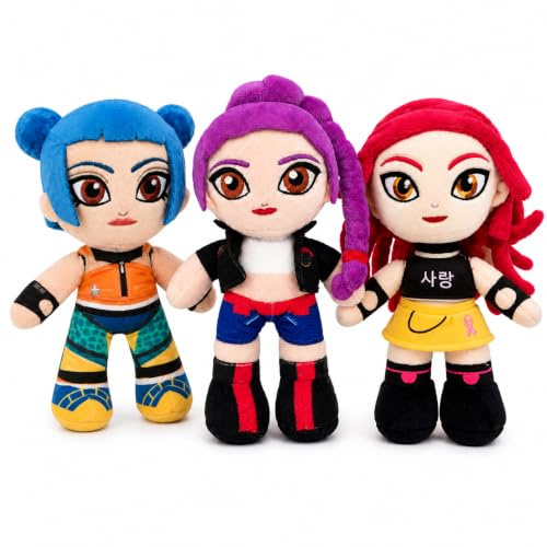 Grupo Moya -Pack med 3 K-Pop Music-plyschleksaker, 20 cm, mjuka tygdockor, dekorativa dockor i polyester, present till koreanska musikfans, samlarleksak (rosa, lila och blå)