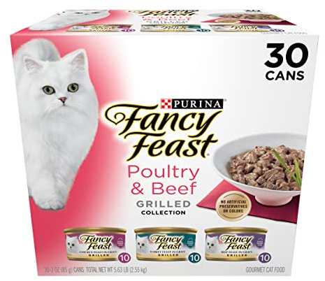 Purina Fancy Feast Grilled Wet Cat Food Poultry and Beef Collection Wet Cat Food Variety Pack - (Pack of 30) 3 oz. Cans