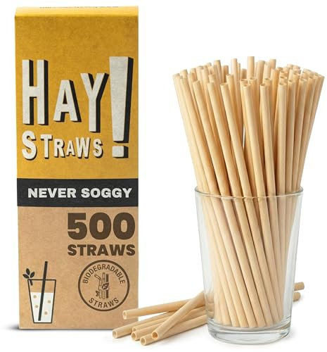 HAY! Straws® 7.75 Regular Drinking Straws | 500 ct 100% Plant-Based | Durable, Non-Soggy, Gluten-Free and Neutral-Taste | Eco-Friendly Alternative to Plastic and Bioplastic Straws