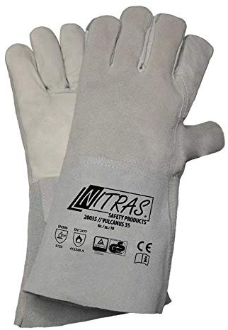Nitras 12 Paar Schweisserhandschuhe Vulcanus 20035 5-Finger-Handschuhe Brandfest besteht aus einem Materialmix Voll- und Spaltleder, Größe:10