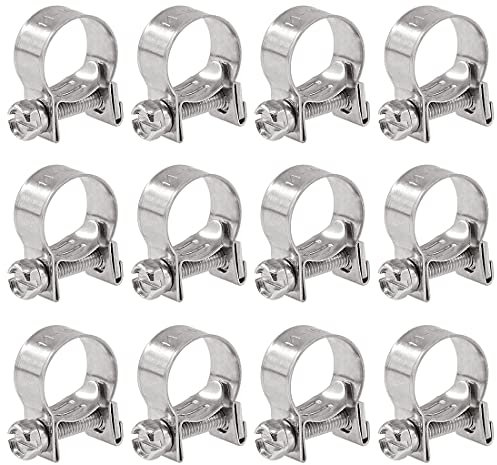 Glarks 12Pack 14-16mm Stainless Steel Mini Fuel Injection Hose Clamps Adjustable Pipe Hose Clip Tube Clamps Set (9/16''-5/8'' Dia)