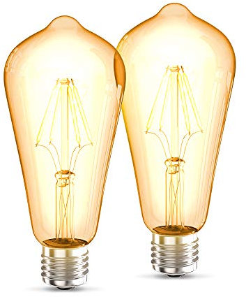 B.K.Licht Set de 2 ST64 Edison Vintage Bombilla I E27 4W 2700K 380lm I Blanco cálido I Bombilla LED I Bombilla retro I Filamento