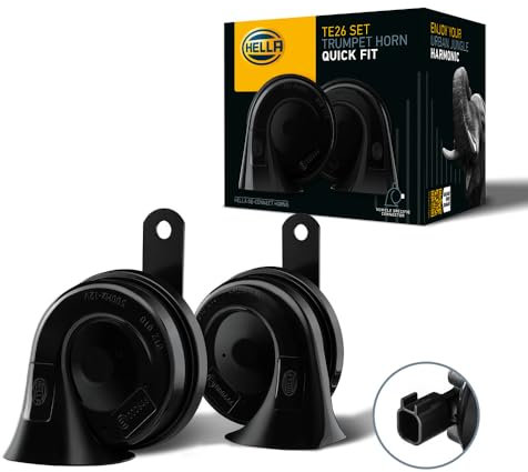 HELLA Fanfare - OE-CONNECT HORN TE26 SET - 12V - 110dB(A) - Frequenzbereich von: 400Hz - Frequenzbereich bis: 500Hz - Tiefton/Hochton - elektrisch - Gehäusefarbe: schwarz - Menge: 2 - 3FH 012 010-191