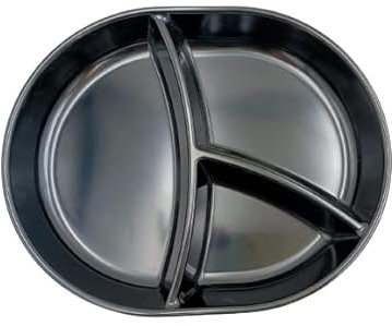 Piatto da Portata a 3 Scomparti Ø cm 29,5x24 in Pura Melamina Decoro Nero Made in Italy