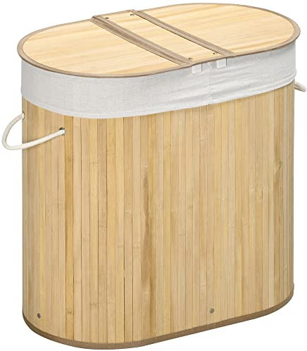 HOMCOM Bambus Wäschekorb mit Deckel 100L Wäschesammler mit Griffen, 2 herausnehmbarer Wäschesack, Wäschesortierer Wäschebox für Waschküche, Badezimmer, Schlafzimmer, Naturholz
