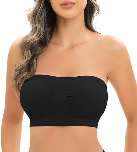 Cavotor Strapless Push Up Bra for Women Bandeau Bra Padded Stay Up Non-Slip Silicone Supportive Strapless Bras for Bigger Bust Non Wired Comfort Bralette ((No Anti-Slip Strip) Black,S)