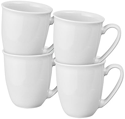 Denby - Elements Stone White Coffee Mug Set of 4 - 330ml Stoneware Ceramic Tea Mug Set For Home & Office - Dishwasher Safe, Microwave Safe - Classic White - Chip Resistant