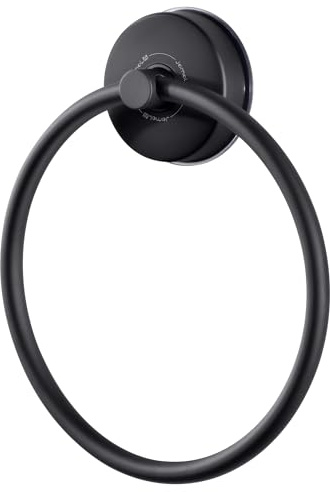 JOMOLA Porte Serviettes Douche Ventouse Salle de Bain Anneau Porte-Serviettes Noir INOX Support Serviette Ventouse sans Percage Charge 5KG Porte Torchon Rond Cuisine Accroche Serviette Ventouse Mural