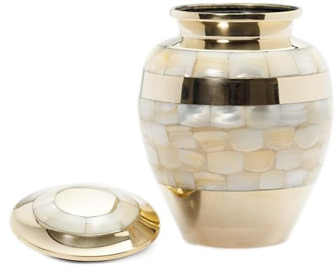Royal Rapture Urn for Ashes Cremation Memorial Funeral Love Urns|Brass|Mother of Pearl Adult Child Human(Golden, 8') RMPR01-06