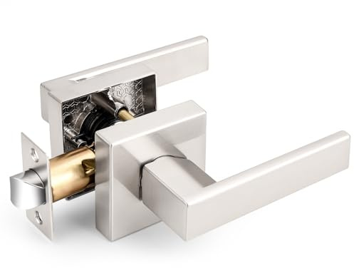 Probrico Brushed Nickel Square Passage Door Handle, 1 Pack Non-Locking Interior Reversible Zinc Alloy Closet Hallway Lever