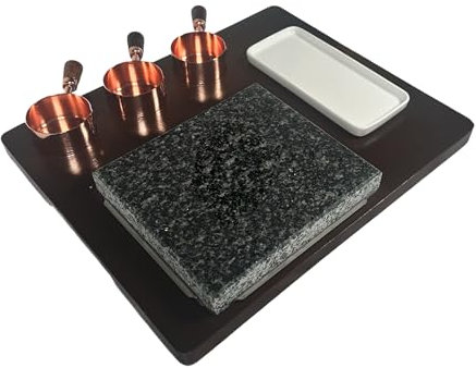 Kochstein für Steak, gebeizter Bambus Naturgranitstein Kochplatte, Grillstein für BBQ/Fleisch/Hibachi/Partys, Bambusstein Grillset für Indoor Kochen