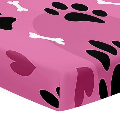 Odot Spannbettlaken für Babybett Kinderbett Spannbetttuch Niedliche Hundepfote Mikrofaser Matratzenbezug für Neugeborenes Baby Bettlaken Bassinet Kinderwagen Matratzenschoner (Rosa,70x140cm)