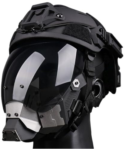 Tactical Fast Helm Mit Cyberpunk Style Maske, Abnehmbare Vollgesichtslinse, Antibeschlag, for Paintball, CS, Cosplay, Halloween, Taktischer Helm Mit Visier