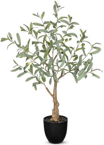 Hollyone 30’’/77CM Artificial Olive Tree, Decorative Fake Olive Plant with Black Pot, Realistic Faux Greenery Indoor for Front Door, Entryway, Kitchen, Balcony, Living Room Decorations