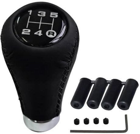 Xiciki Auto Schaltknauf Universal, 5-Gang Schaltknauf, Manueller Schaltknauf mit 4 Adaptern 8mm 10mm 11mm 12mm für Die Meisten Fahrzeuge mit Schaltgetriebe (Schwarz)