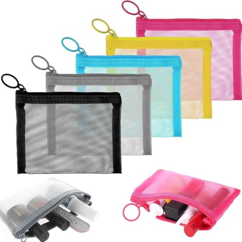 JEYORZY 5 Pcs Mini Bolsas de Malla Con Cremallera de 5 Colores, Bolsillo Transparente Para Documentos, Estuche Escolar, Multiusos, Papelería, Monedas, Información, Almacenamiento de Cables