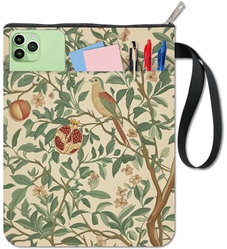 CRASPIRE Funda Libro Frutas Funda TeLibro Plantas Impermeable Lavable Diseño Granado Pájaro Flores Hojas Protectora Cuaderno Bolsillo Cremallera Bolsillo Frontal Adicional Bibliotecarios Estudiantes