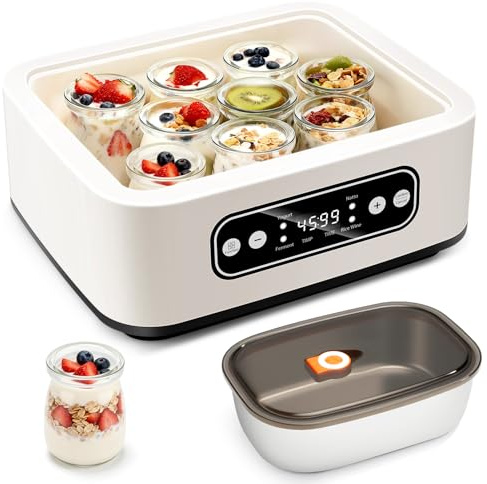 Probiotic Yogurt Maker with Adjustable Time&Temp Control,Automatic Digital Yoghurt Maker Machine with 1.6L 304 Stainless Steel Inner Pot and 9 Portable Cups,Greek Yogurt Maker for Yogurt/Fermentation