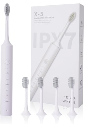 Postuvix Sonic Electric Toothbrush for Adults - Rechargeable USB Electric Tooth Brush with 4 Heads - Featuring Long Battery Life and Smart Timer for Deep Cleaning Teeth - White