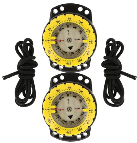 Toyvian 2 Pièces Boussole de Plongée Étanche avec Affichage Lumineux et Bracelet Élastique Montre-Compas pour Randonnée Kayak et Orientation Extérieur 2pcs (Couleur Jaune)