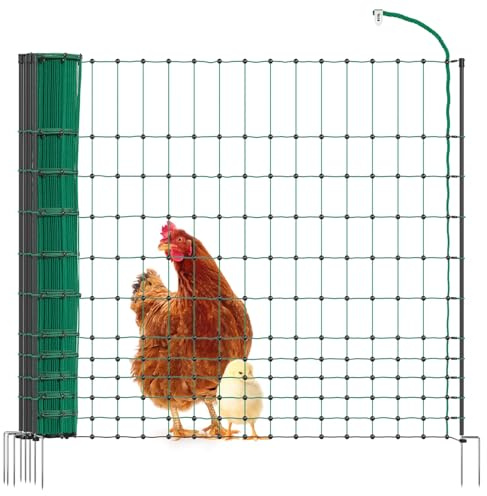 VOSS.farming 15m Hundezaun, Katzenzaun, Hühnerzaun, Geflügelzaun, Geflügelnetz, 112cm, 6 Pfähle, 2 Spitzen, grün Classic