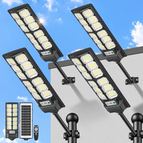 VOPHICHO Farolas Solares Exteriores Potente, 6500K Luz Solar Exterior Jardín con Sensor de Movimiento, Control Remoto, Impermeable 280° Foco Solar Lampara Exterior para Garage Patio, 4 Paquetes