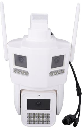 Plyisty Telecamera di Sicurezza WiFi, Telecamera PTZ Wireless a Triplo Obiettivo da 6 MP con Rilevamento Umano, Copertura a 360 Gradi, Impermeabile IP66, per Sicurezza Domestica Interna