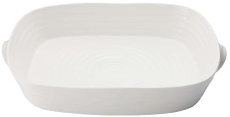 Portmeirion Sophie Conran Handled Roasting Dish, White Porcelain Bakeware - 15 x 11 Inch Rectangular 3 Quart Oven, Microwave, Freezer Safe Pan - Durable Cookware for Baking & Serving