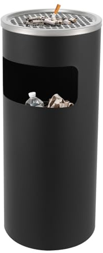 Contenedor de cigarrillos de cenicero de pie de acero inoxidable, Contenedor de basura para cenicero de interior y exterior de 30L (Negro)