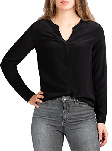 Posh Gear Donna Blusa de Seta Nobicetta 100% Seta, Nero, M