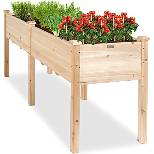 Best Choice Products 72x24x30in Raised Garden Bed, Elevated Wood Planter Box Stand for Backyard, Patio, Balcony w/Divider Panel, 6 Legs, 300lb Capacity - Natural