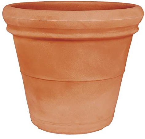 Decor Space Vaso Doppiobordo Liscio rotondo in resina decorazione per esterno Made in Italy (Terracotta, 50 cm)