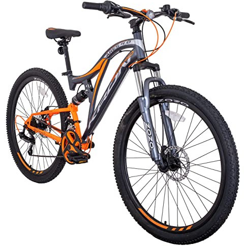 KRON ARES 4.0 Fully MTB 26 Zoll Jugend Erwachsene | Mountainbike 21 Gang, Scheibenbremse, 16.5 Zoll Rahmen, Vollfederung, Grau Orange