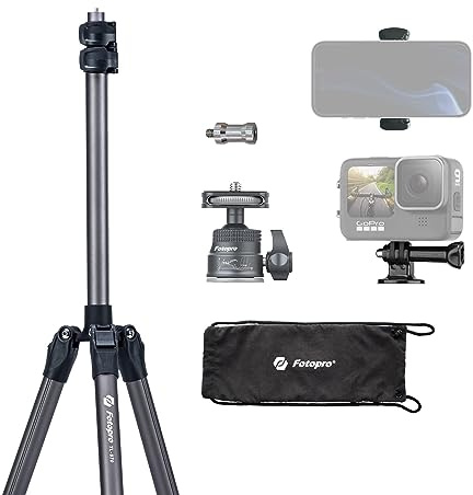 Trépied de Voyage pour Appareil Photo, trépied Portable 200CM en Aluminium léger avec Adaptateur de tête sphérique 360°, Sac de trépied avec Clip pour Smartphone, Charge maximale 5kg