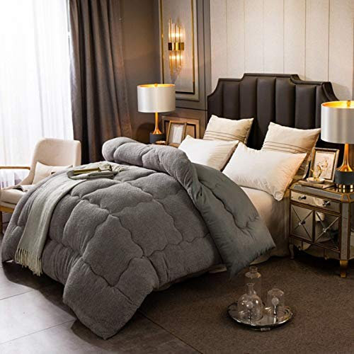 Winter-Steppdecke, verdicken Lamm-Kaschmir-Decke Winter, Lamm-Kaschmir-Decke, schwere Decken für den Winter, Doppelbett, Bettwäsche, Fleece-Decke für Zuhause, Schlafzimmer, Kamel (Grau, 220 x 240 cm,