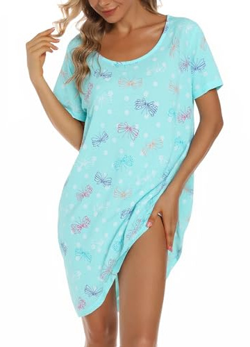 MIA LUCCE Camicie da notte e camicie da notte, morbido cotone a maniche corte da notte per le donne moda stampa leggera signore biancheria da notte casual camicia da notte camicia da notte camicia da