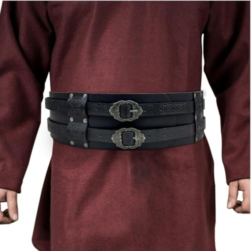 ITODA Medieval Viking Wide Belt PU Leather Knight Belt Vintage Double Strap Waistband Retro Celtic Knot Adjustable Embossed Armor Belt for LARP Halloween Carnival Cosplay Costume