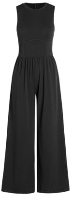 CIDER Jumpsuits For Women Crew Neck Sleeveless Wide Leg Pant Romper Casual One Piece Outfit Long Jumpsuit