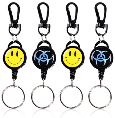 OIUAVYR 4 PCS llaveros Extensibles Retráctil, Cordón Extensible con cuerda de acero extensible, Llavero Retráctil, Mosquetón para Soporte de Tarjeta ID, Llavero Retractil Cable Acero