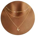 FIOROYAL 3Piezas Collar con Cadena Oro para Mujer Chapada, Collares con Iniciales Chapadas en Oro de 14 Quilates, Colgante A-Z, Collar Personalizadas Ajustable para Adolescentes y Niñas M