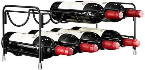 Nuovoware Double Wave Weinregal, Freistehende Weinhalter 8 Flasche 2 Tier, Carbon Stahl Weinregale Arbeitsplatte für Küche Bar Speisekammer Weinkeller Esszimmer Keller Arbeitsplatte, Schwarz