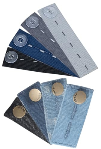 QIBZI Denim midjeförlängare knappar, elastisk byxa midjeförlängare, ingen sömnad krävs, 8 stycken