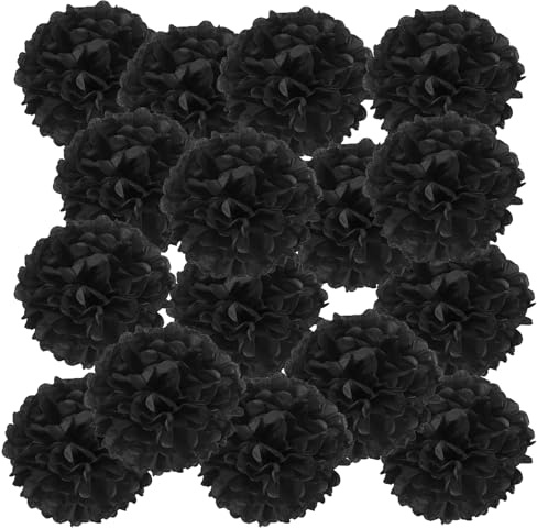 PATIKIL 4 Fiori A Pompon Di Tessuto, 20 Pezzi Fiori Di Carta Per Matrimonio Addio Al Nubilato Compleanno Feste Decorazione Sfondo, Nero