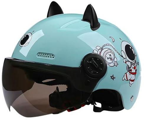 Vintage-Motorradhelm Für Jugendliche, 3–11 Jahre Alte Kinder, Offener Helm, Süßer Helm Mit Katzenohren, Straßenmotorrad-Fahrradhelm Für Jungen Und Mädchen, DOT/ECE-Zertifiziert D,48-55cm