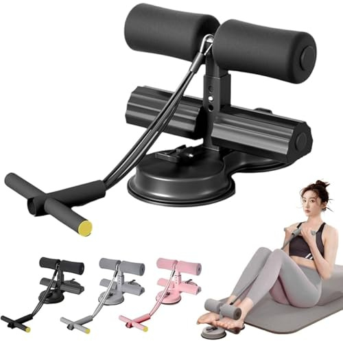 Entraînement Abdominaux Dispositif Auxiliaire, Sit Up Machine pour Abdominaux, Portable Abdos Support de Pied avec Ventouse et Bande de Résistance, pour Maison et Salle de Sport(Black)