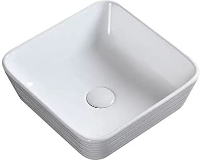 Lavabo de baño Fregadero de baño cuadrado de 13,7 x 13,7 sobre encimera, lavabo de cerámica for recipiente, lavabo de tocador blanco for baño, Hotel, apartamento Lavabo de tocador Art Lavabo